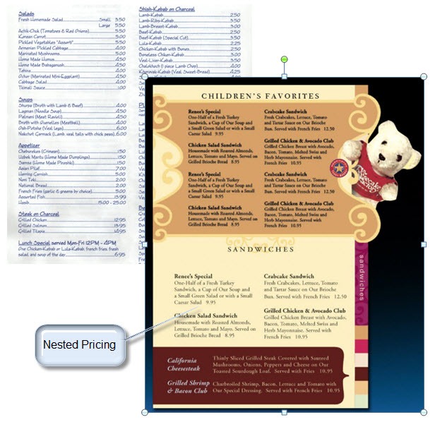Menu Design Nested Pricing on Restaurant Menus