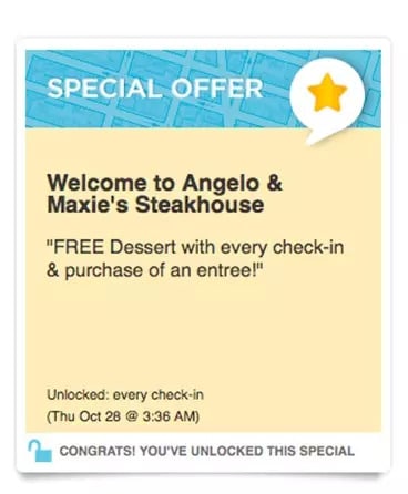 Angelo & Maxie’s Free Dessert Promotion on Foursquare