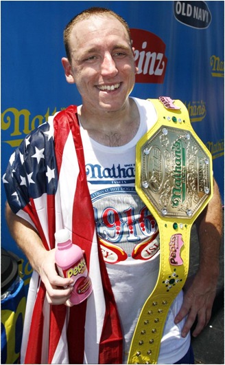Joey Chestnut after winning Nathan’s Hot Dog Eating Contest