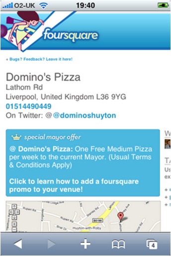 Domino’s Free Pizza for the Mayor Foursquare Promotion