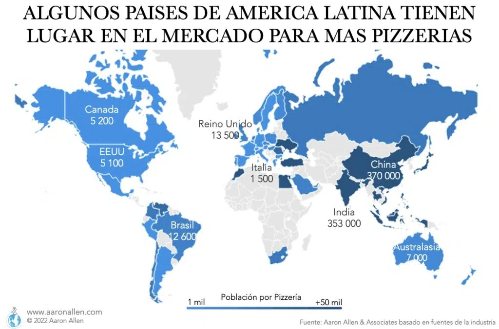 Mundo codificado por colores con estadisticas de la poblacion por pizzeria